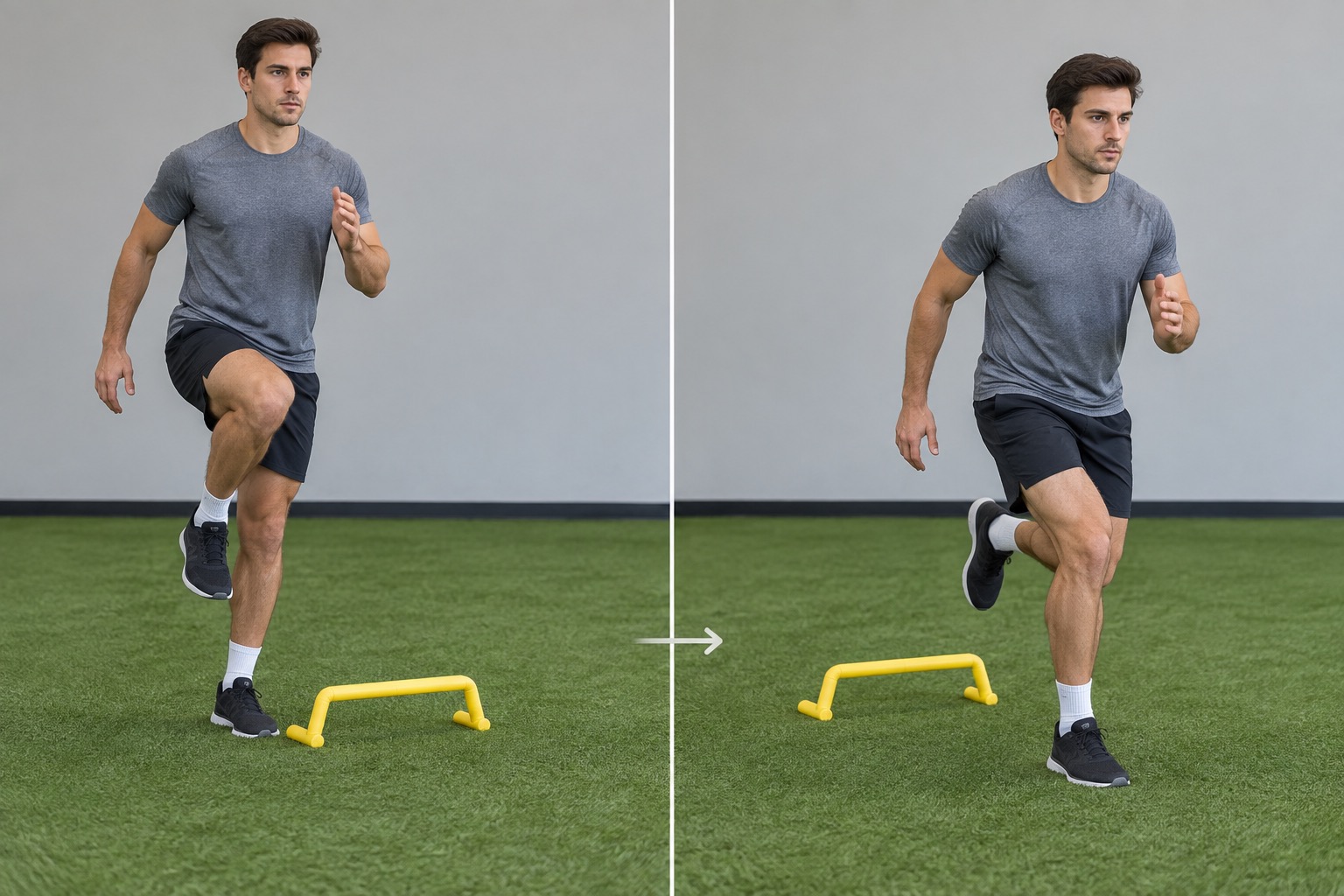 Single Leg Hop Low Hurdle: start and finish positions