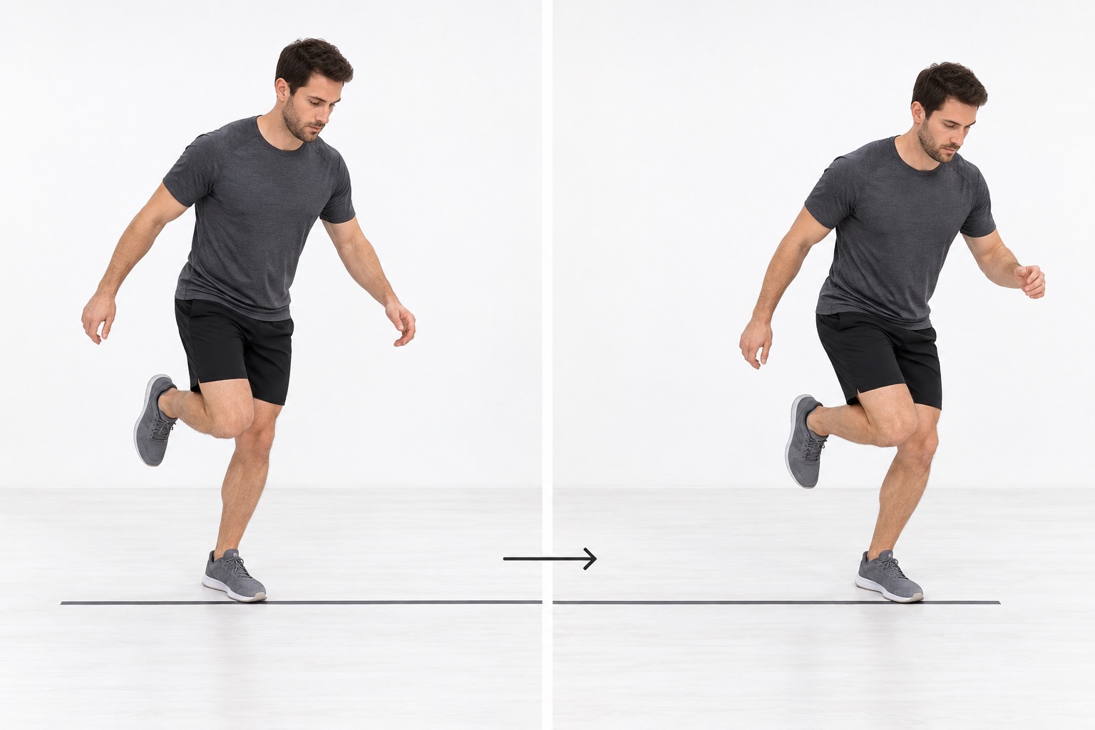 Single Leg Lateral Line Hop: start and finish positions