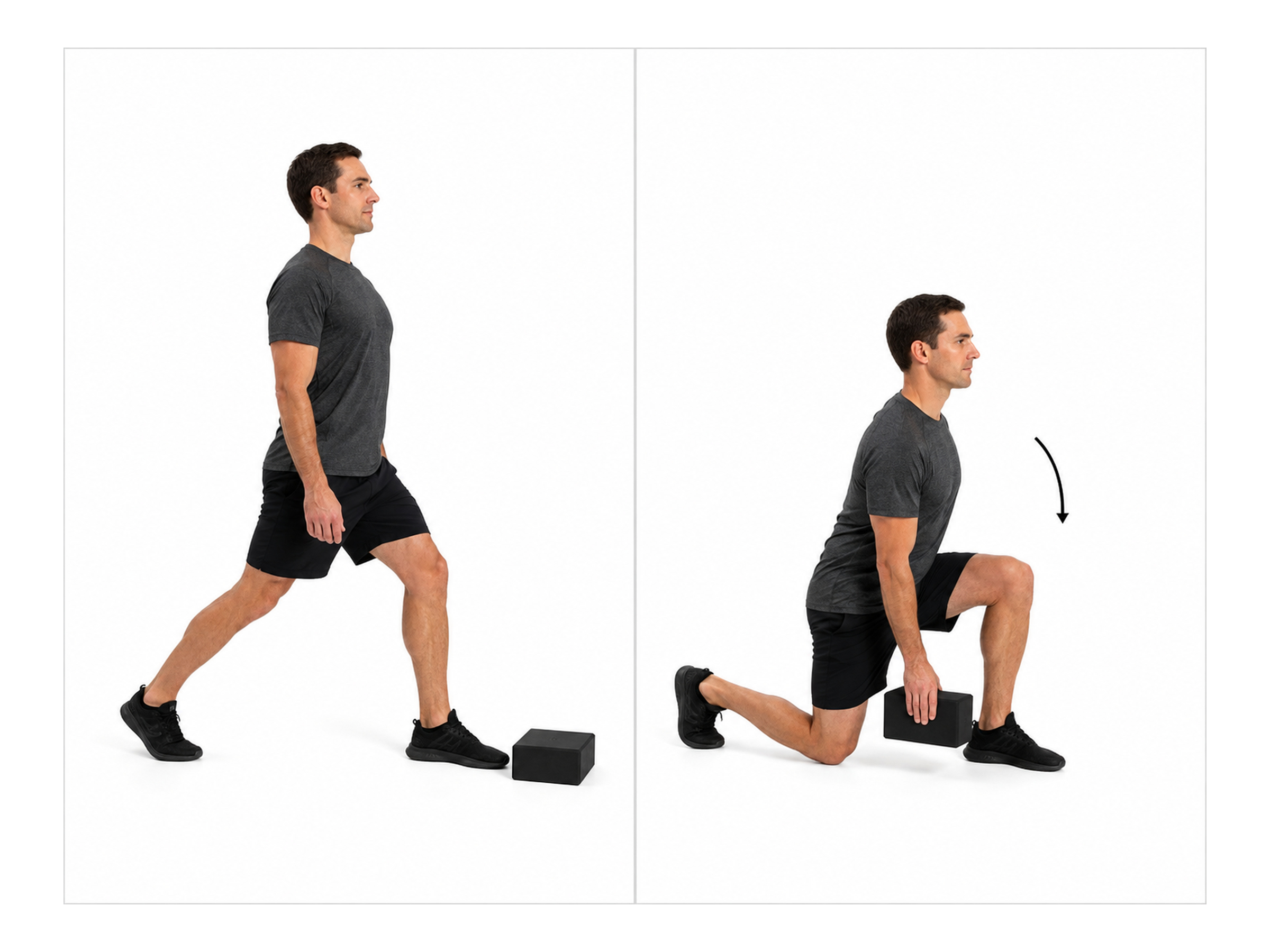 Split Squat Object Pickup: start and finish positions