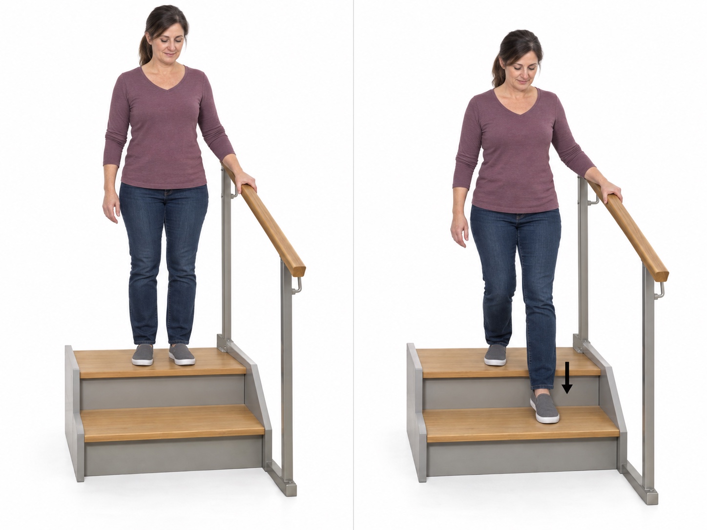 Stair Descent With One Rail: start and finish positions
