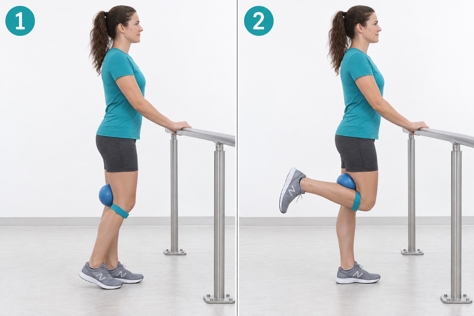 Standing Ball Hamstring Curl: start and finish positions