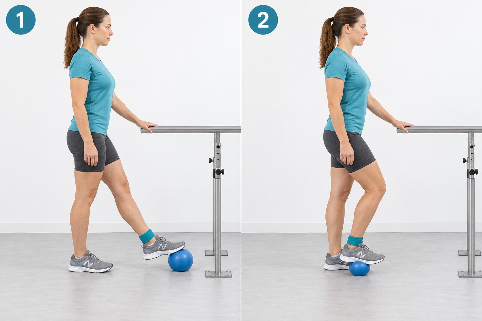 Standing Ball Roll Backward Foot: start and finish positions