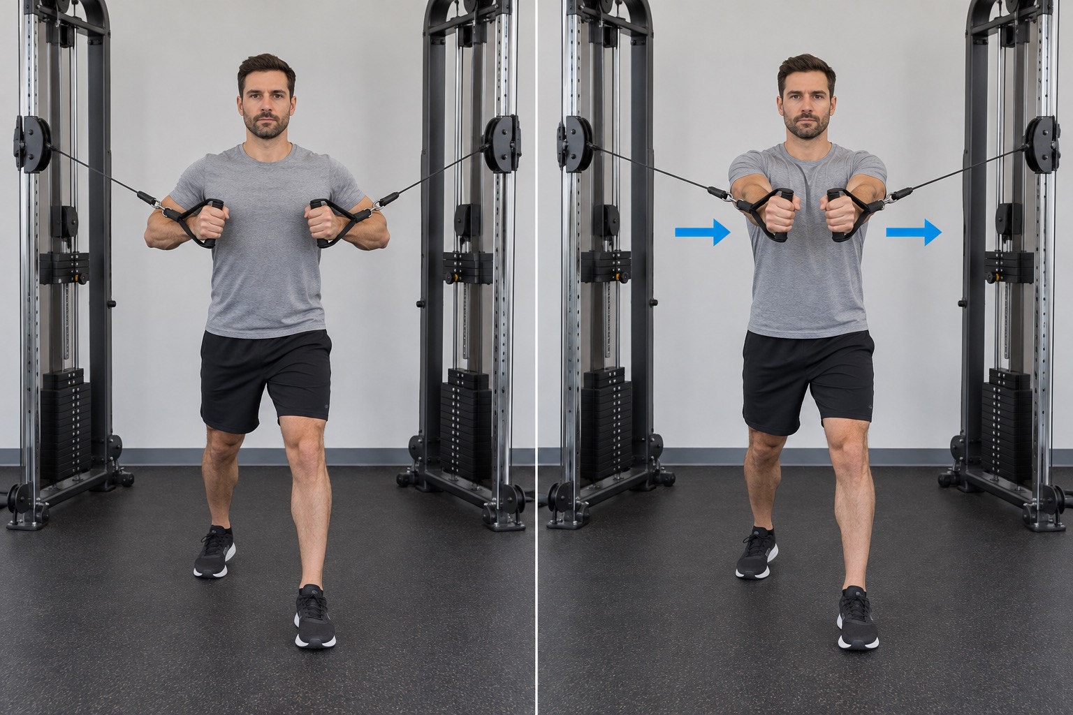 Standing Cable Chest Press: start and finish positions