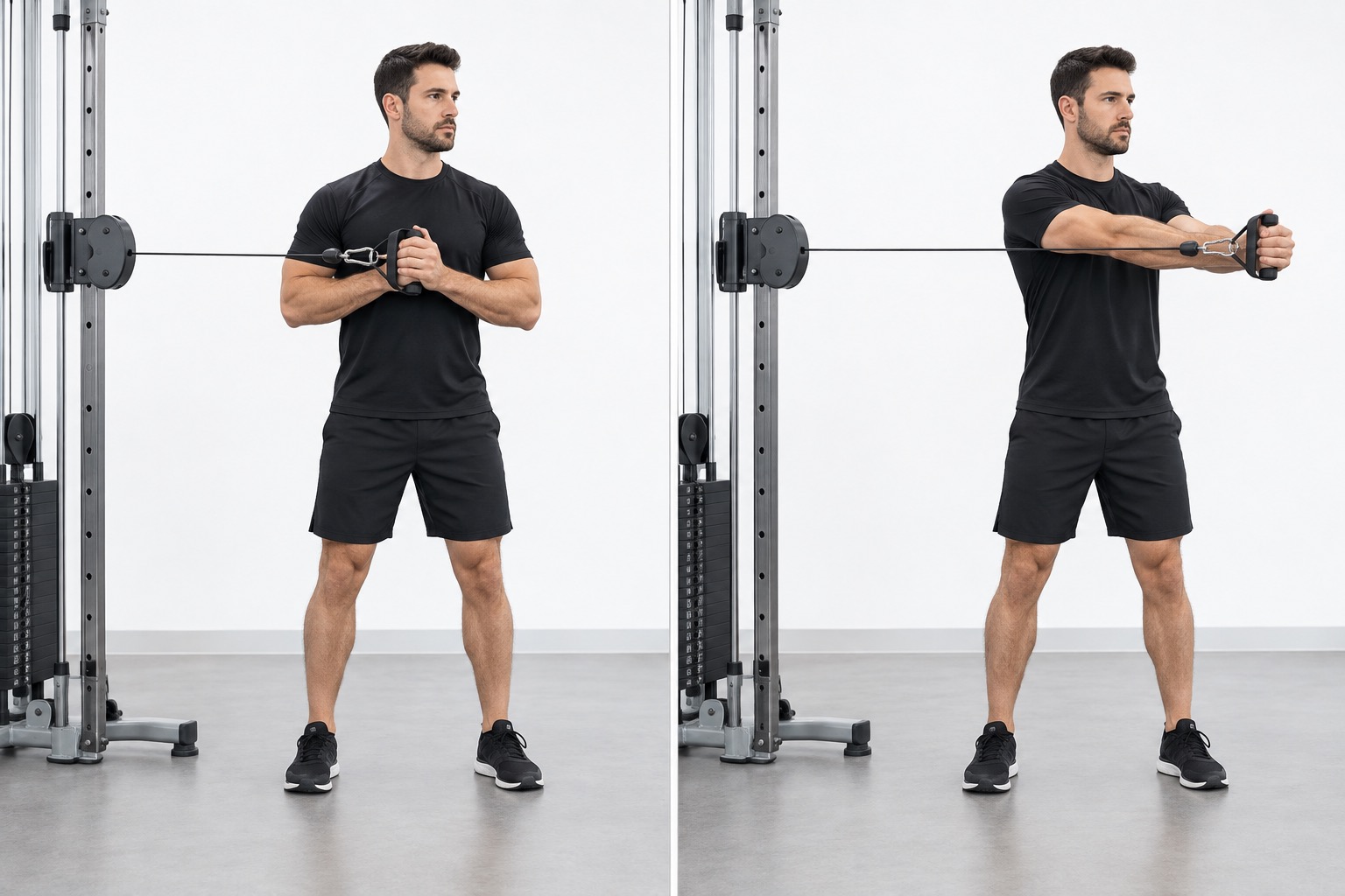 Standing Cable Pallof Press: start and finish positions