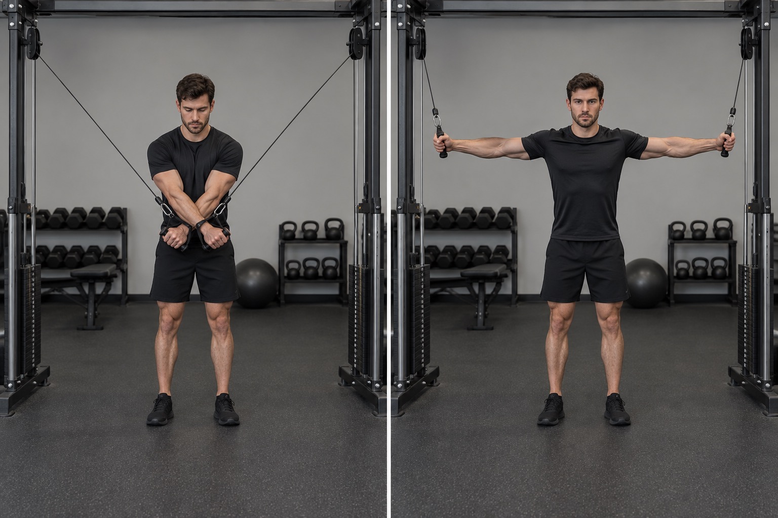 Standing Cable Reverse Fly: start and finish positions