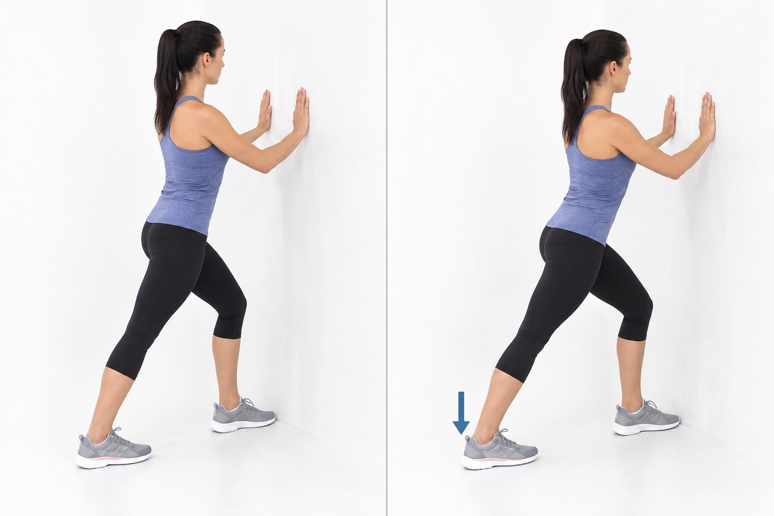 Standing Calf Stretch Wall: start and finish positions