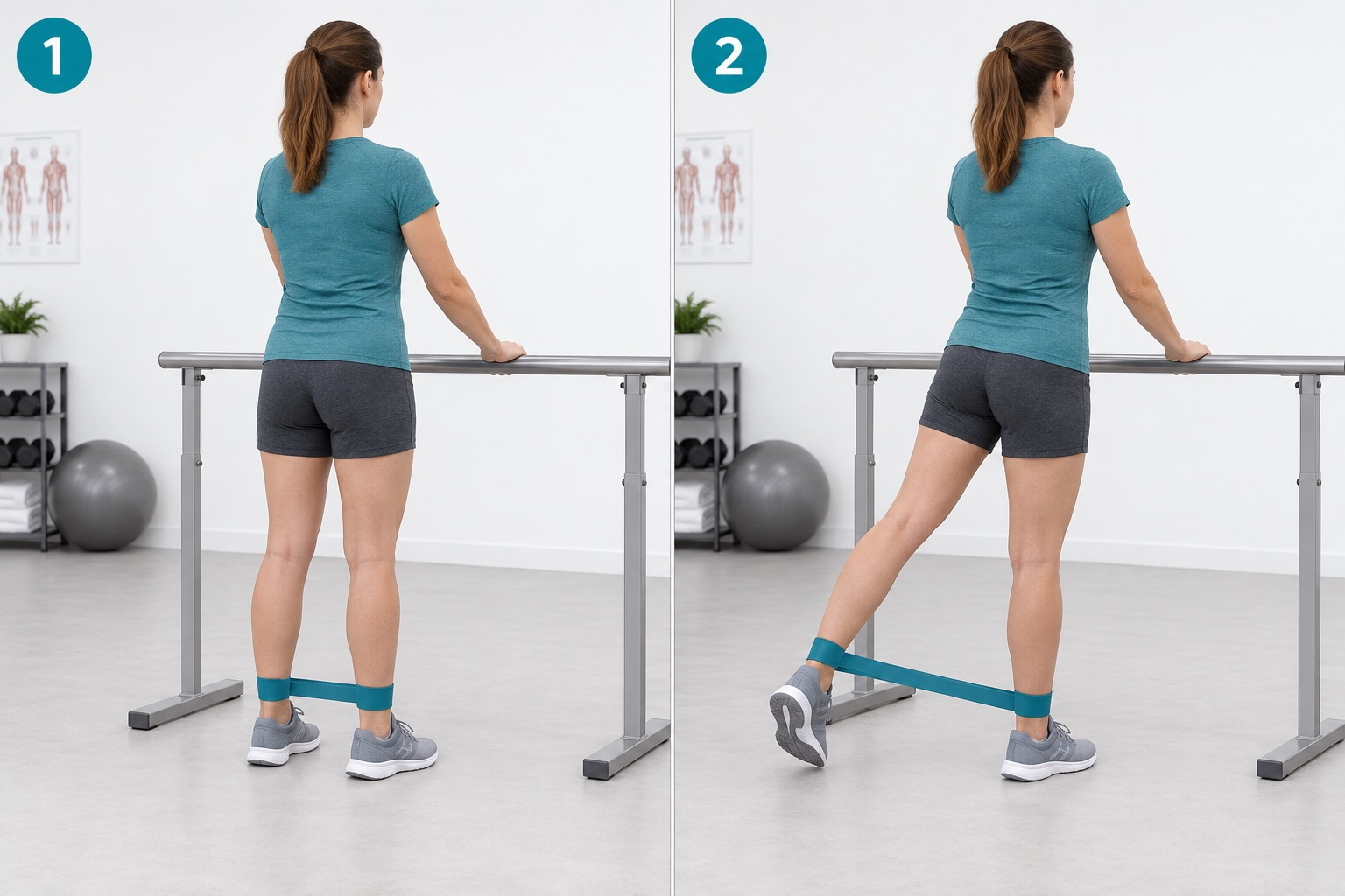 Standing Diagonal Hip Extension Band: start and finish positions