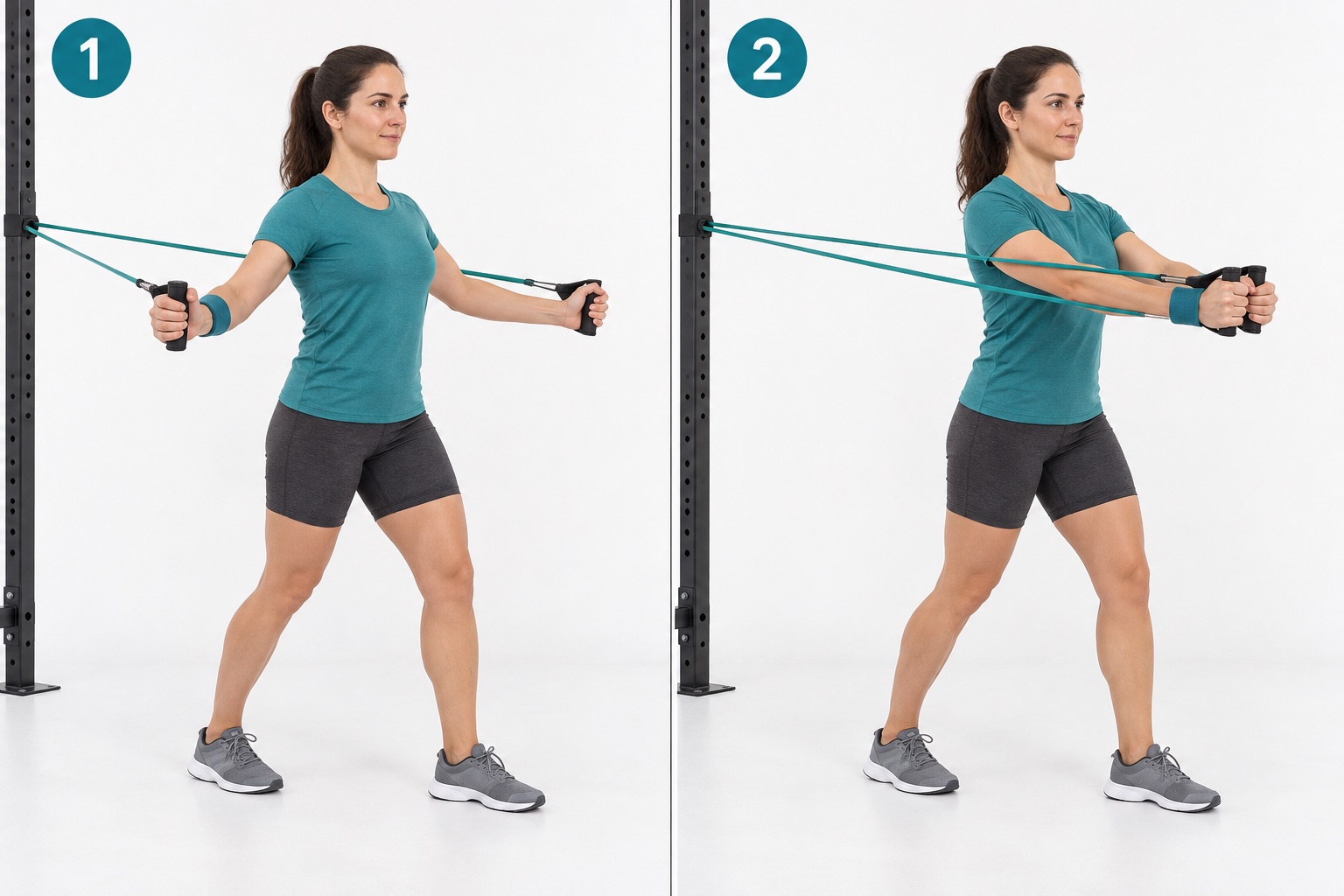 Standing Double Band Chest Fly: start and finish positions
