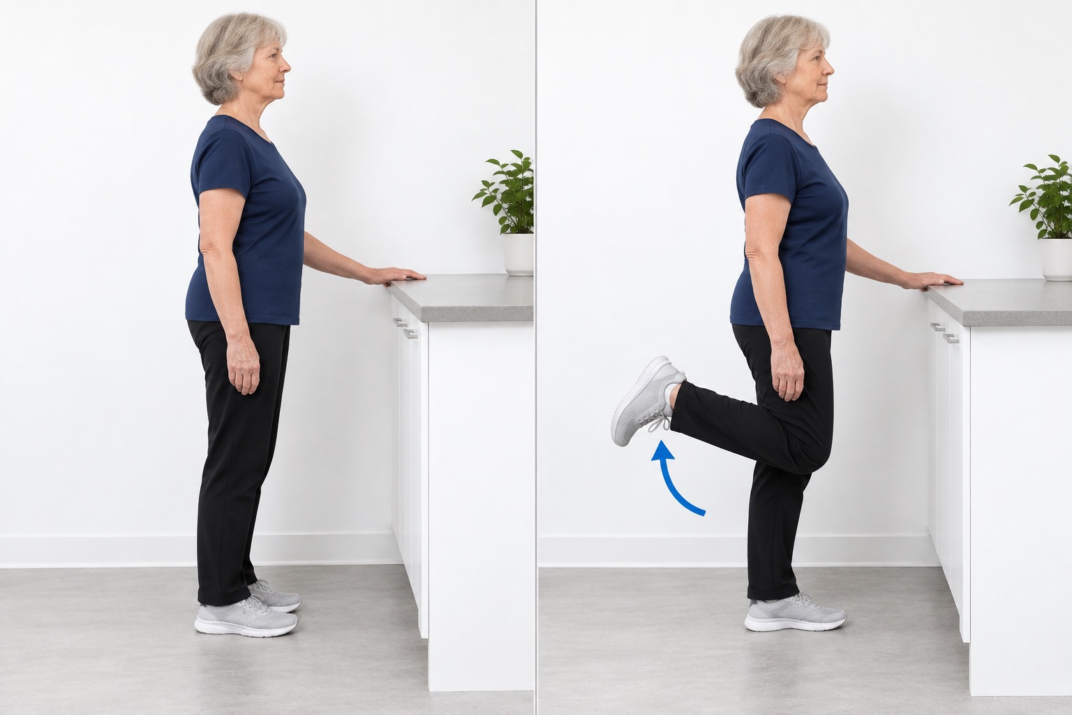 Standing Hamstring Curl Support: start and finish positions