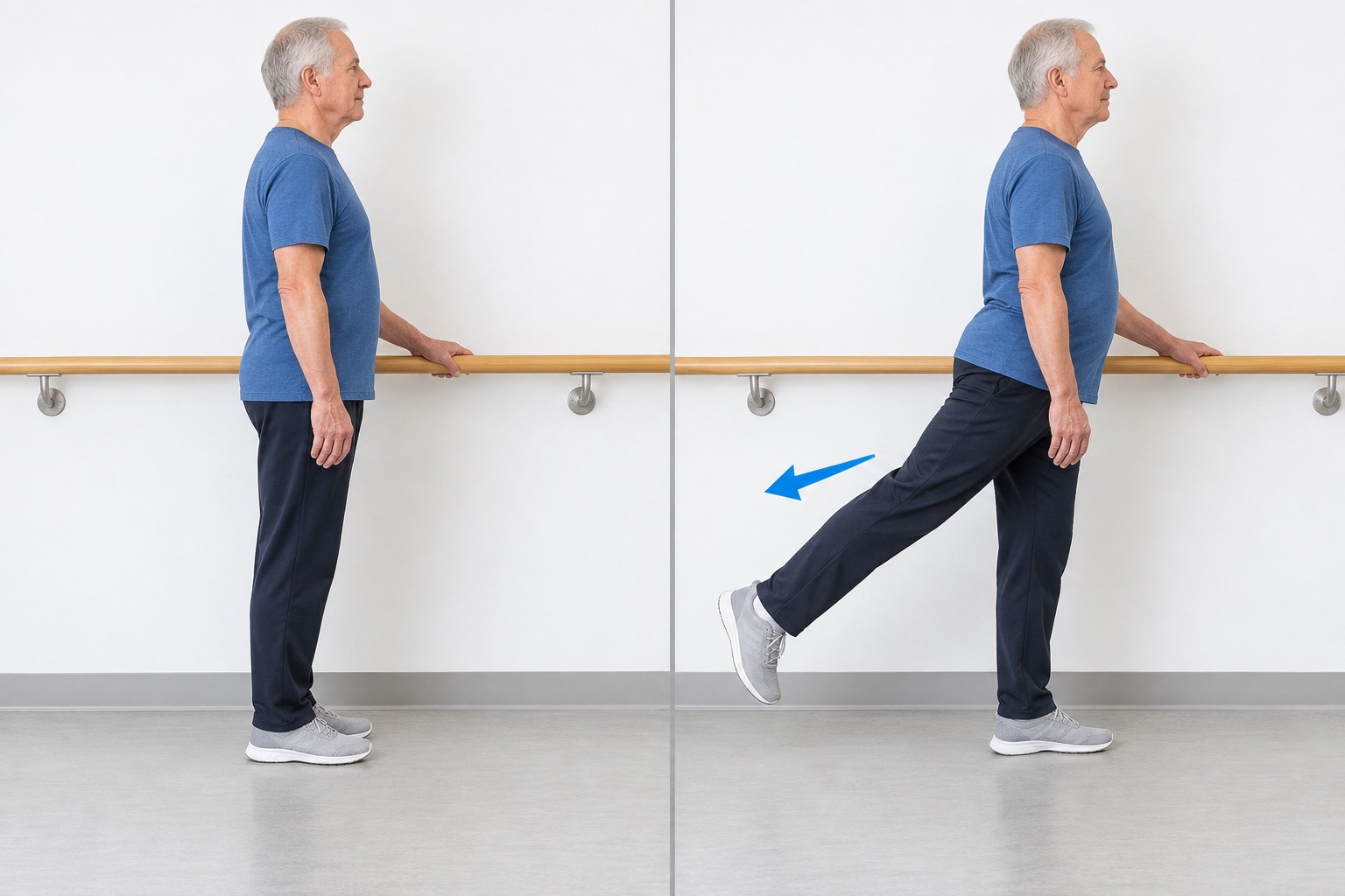 Standing Hip Extension Support: start and finish positions
