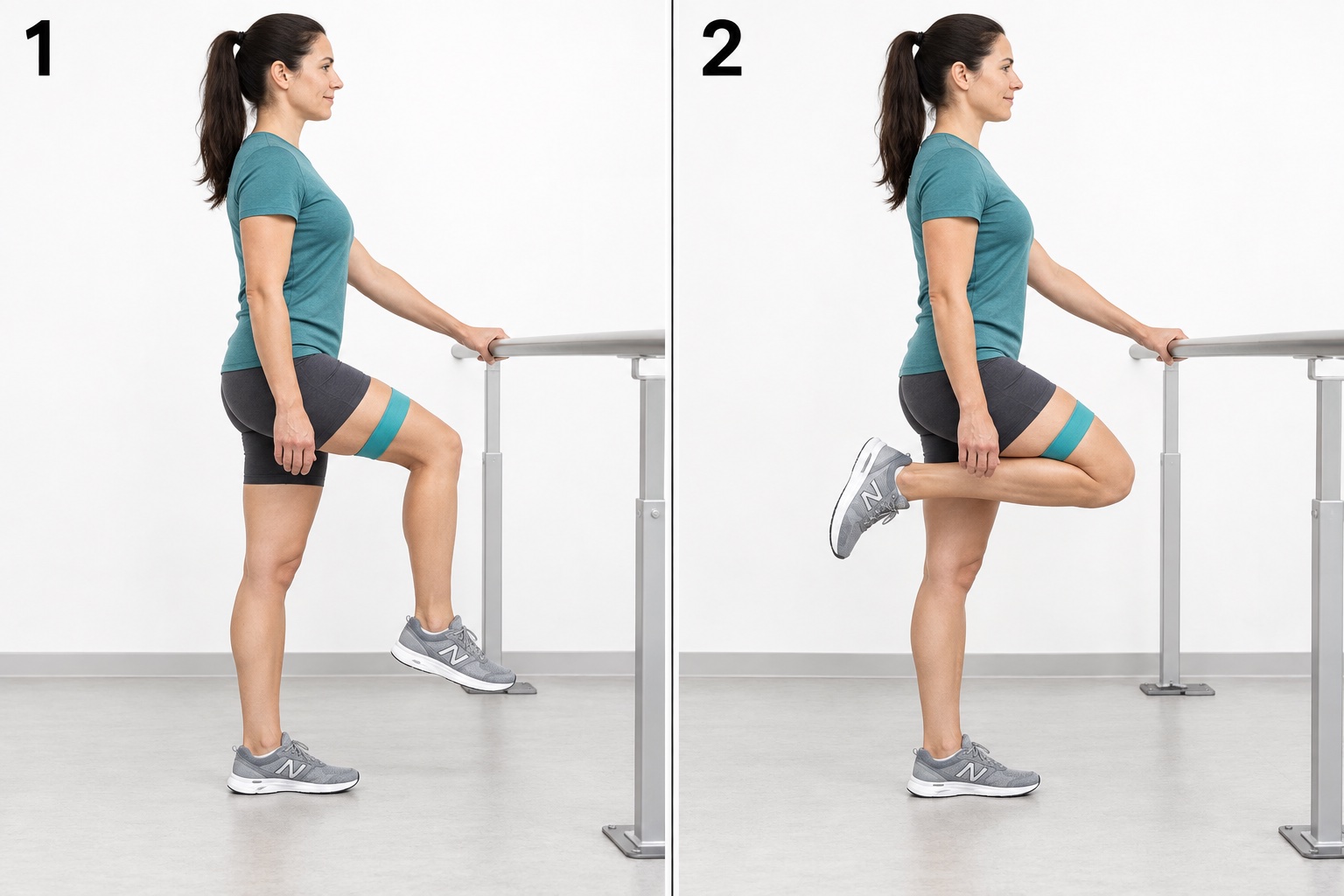 Standing Hip Flexed Knee Curl: start and finish positions