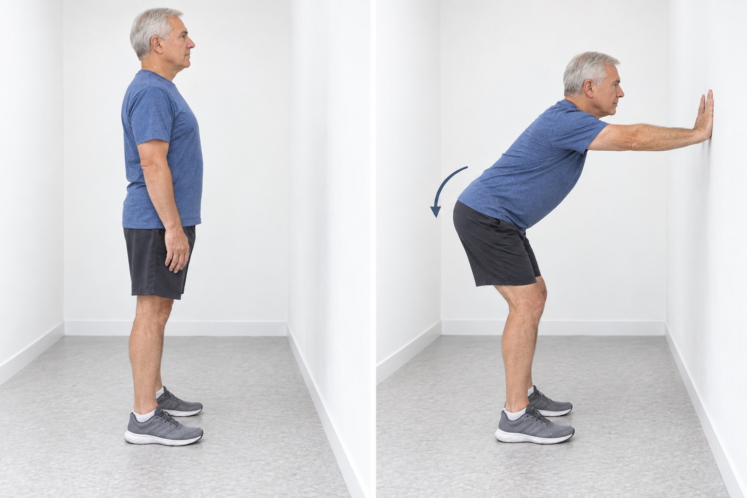Standing Hip Hinge Reach Wall: start and finish positions