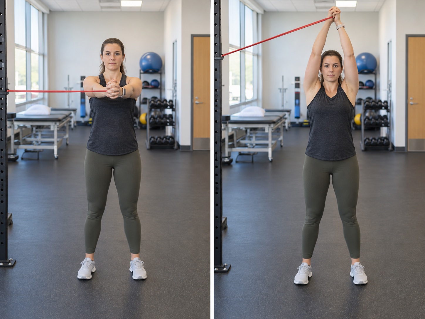 Standing Pallof Press Overhead Arc: start and finish positions