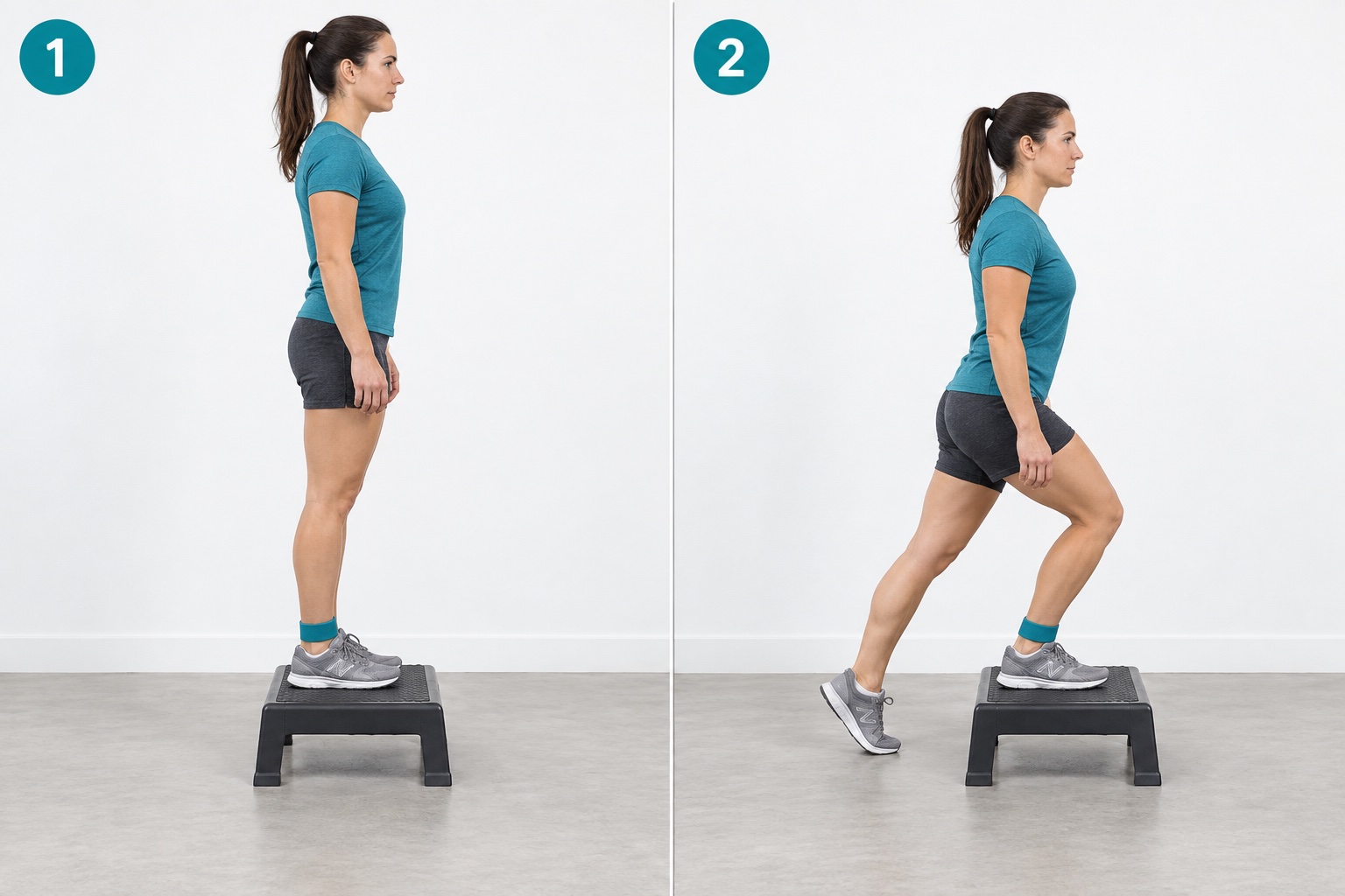 Step Down To Backward Toe Tap: start and finish positions