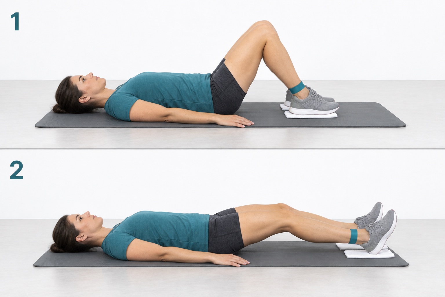 Supine Bilateral Leg Slide: start and finish positions