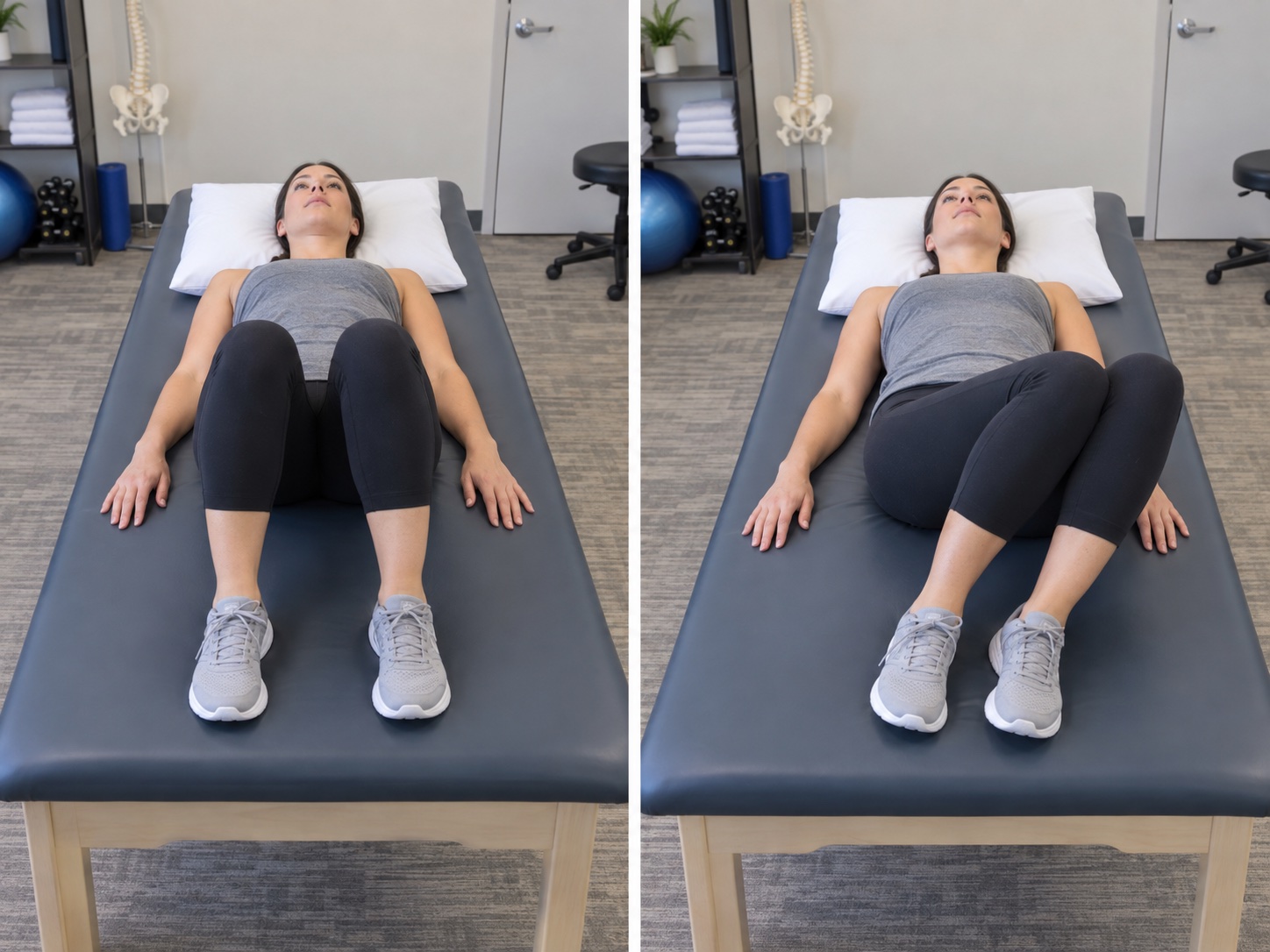 Supine Hip Rotation — Windshield Wipers: start and finish positions