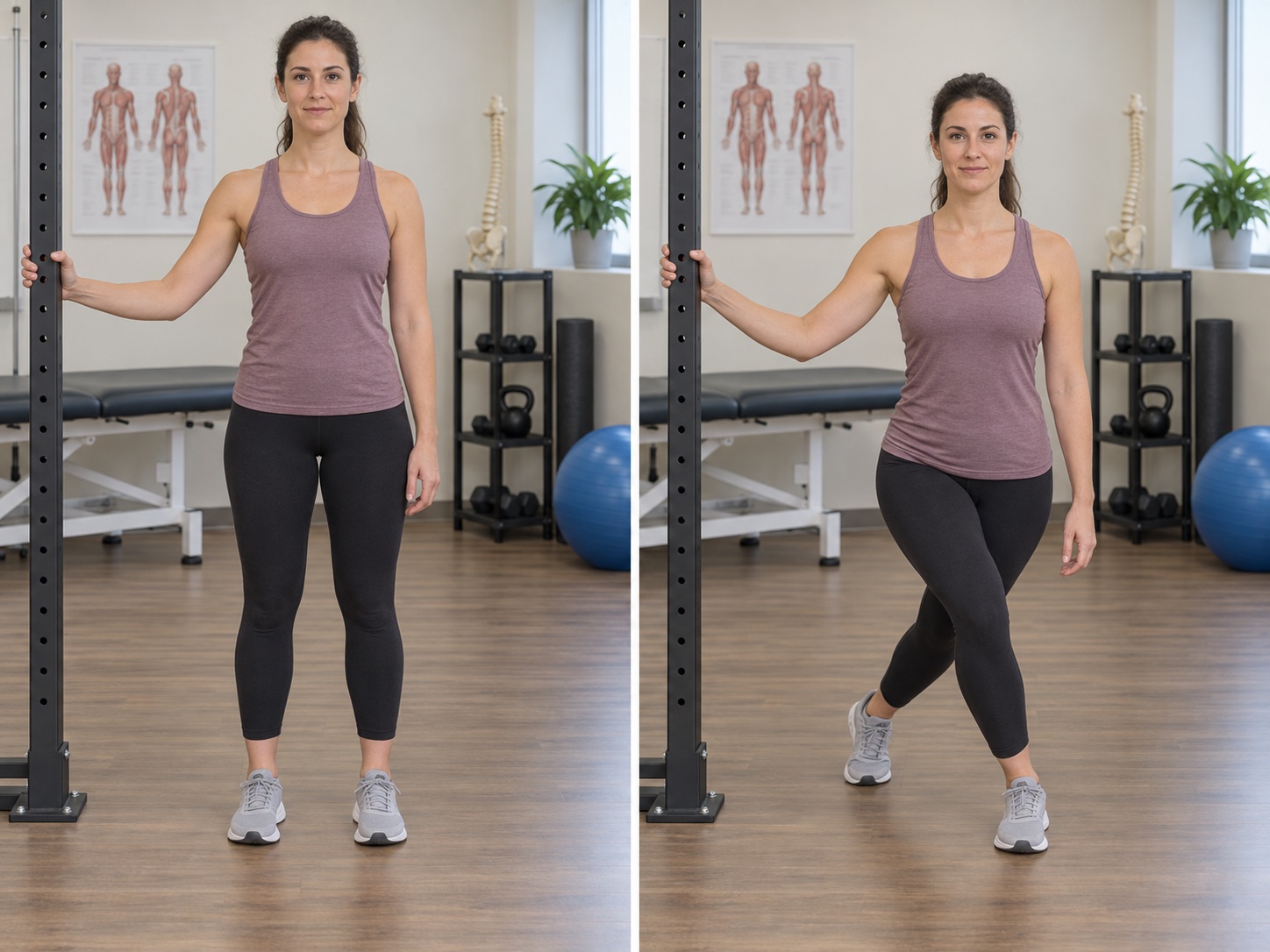Supported Curtsy Lunge: start and finish positions