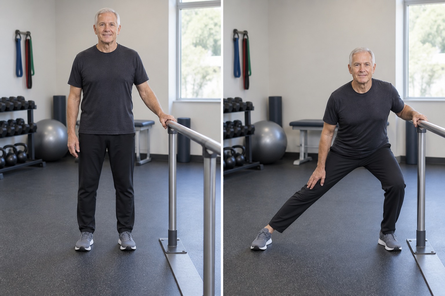 Supported Lateral Lunge: start and finish positions