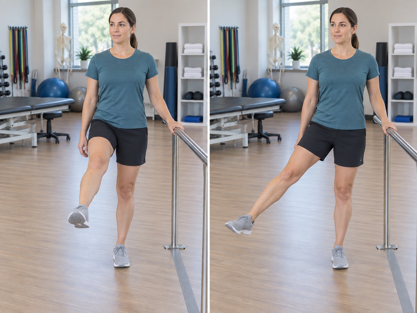 Supported Standing Hip Circumduction: start and finish positions
