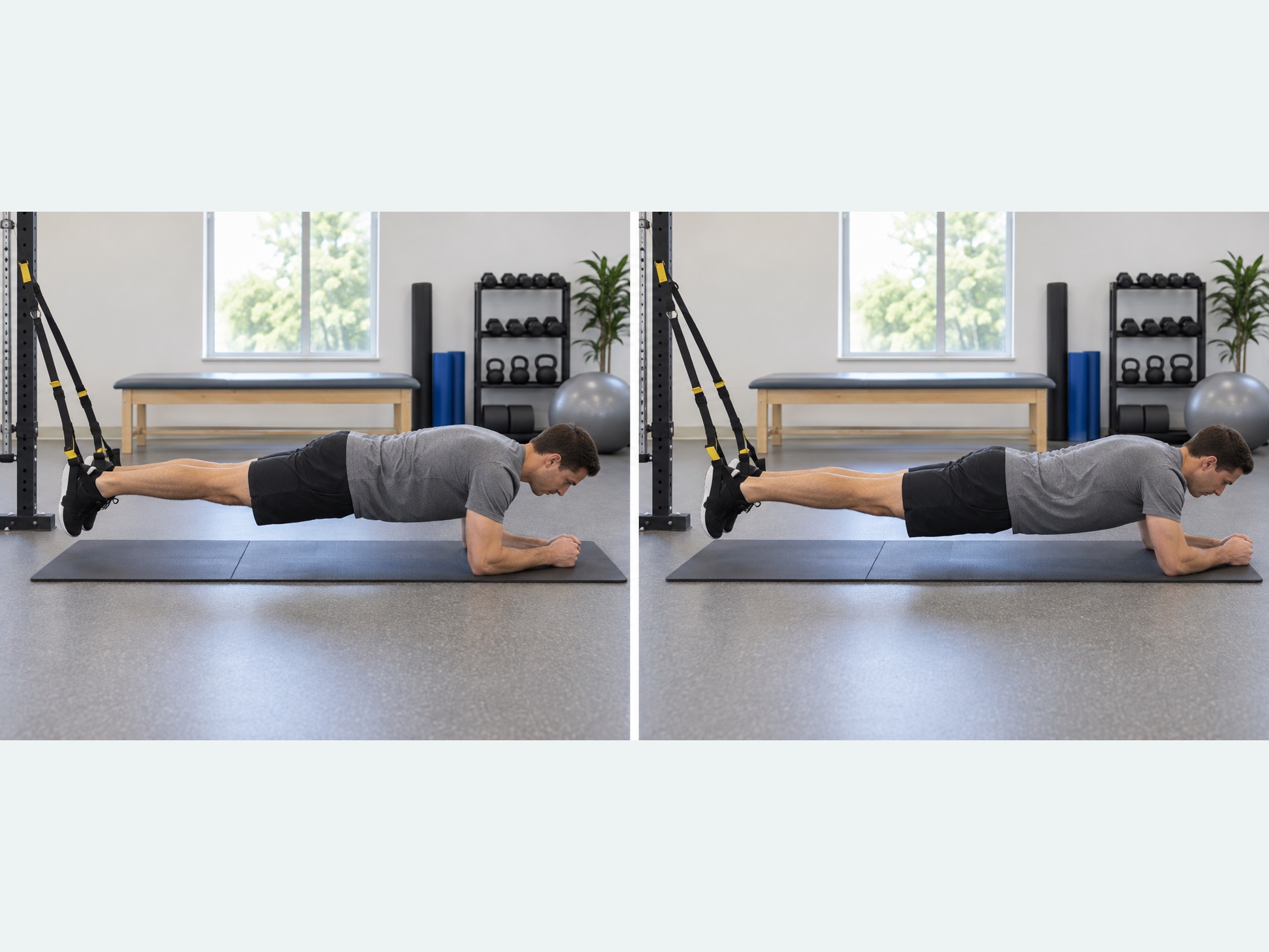 Suspension-Trainer Body Saw: start and finish positions