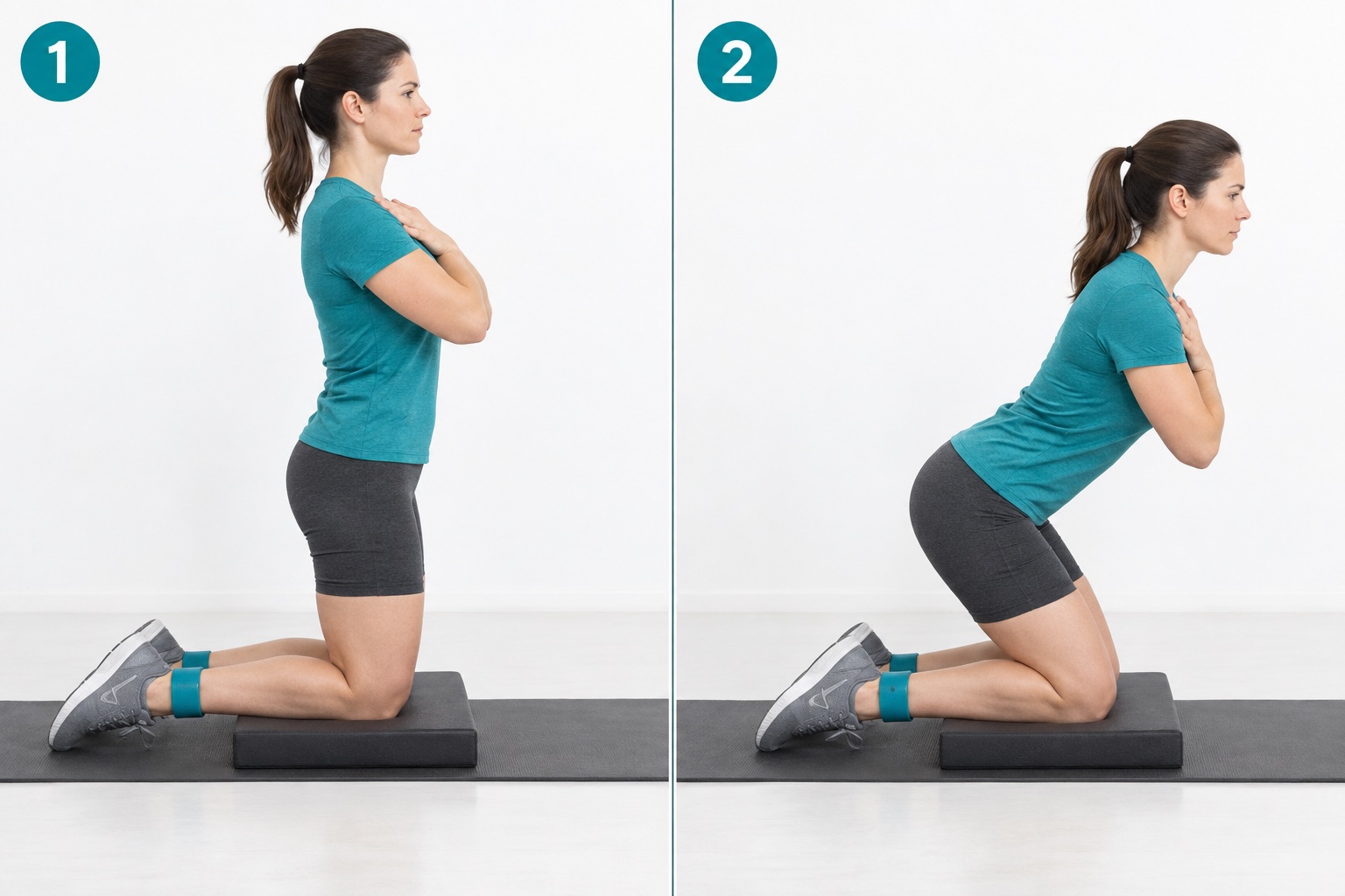 Tall Kneeling Hip Hinge: start and finish positions