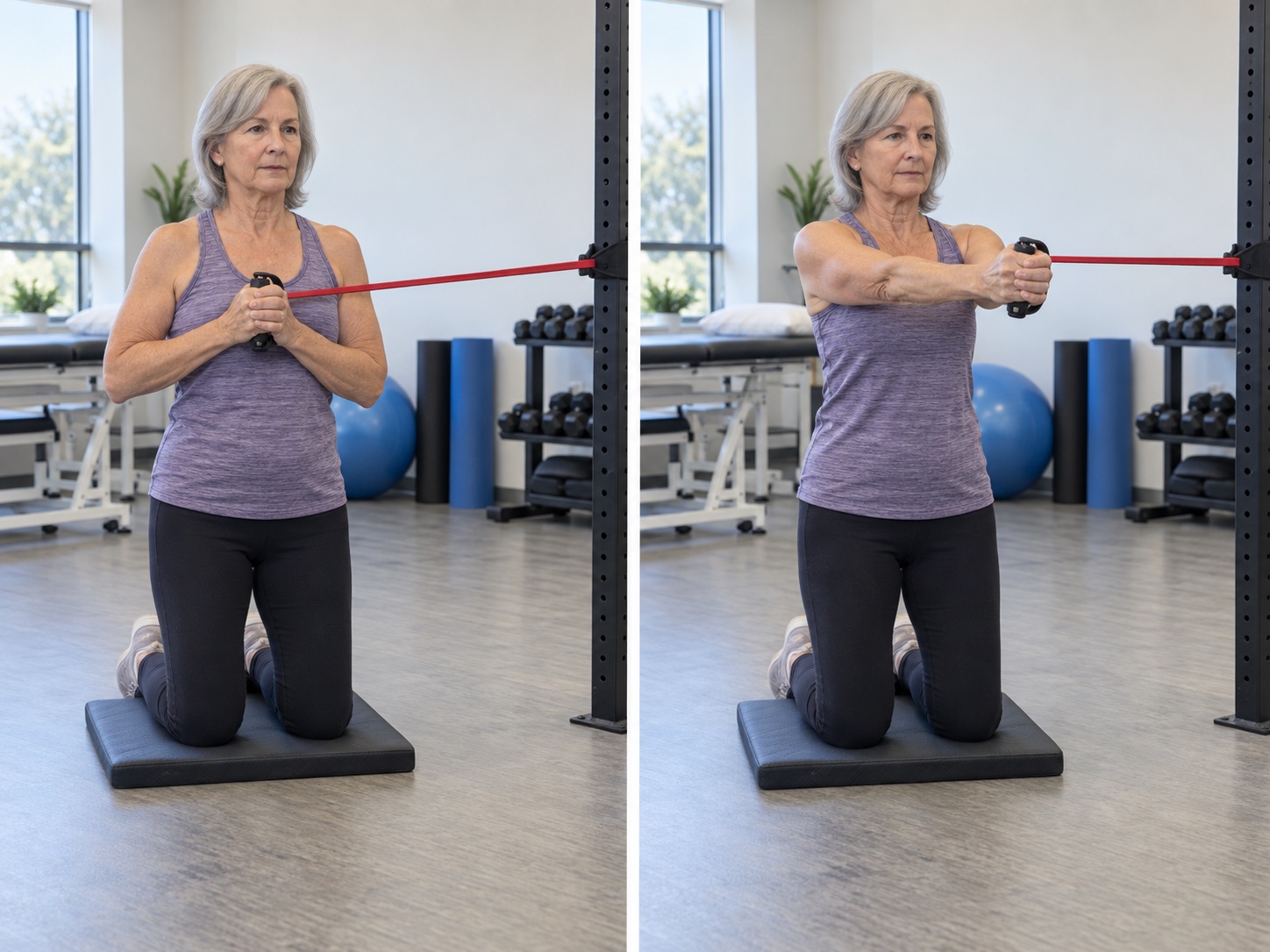 Tall-Kneeling Pallof Press: start and finish positions