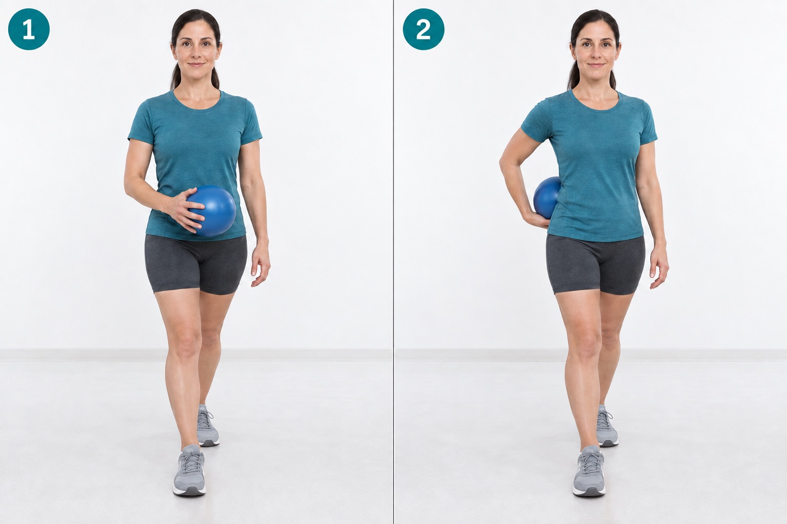 Tandem Stance Ball Around Waist: start and finish positions