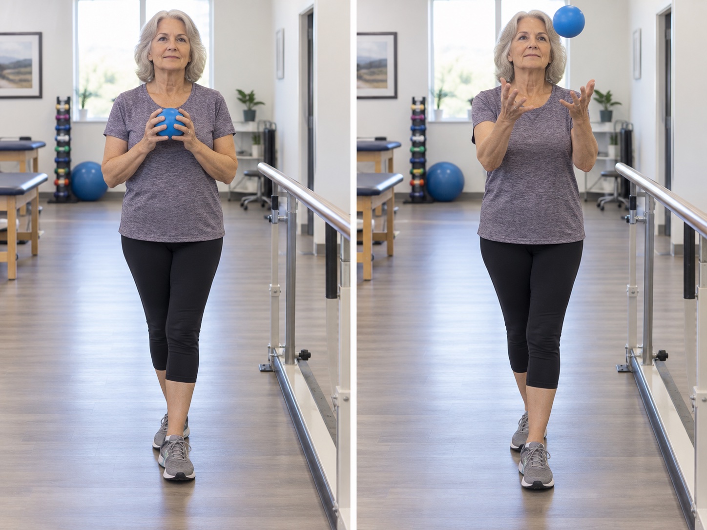Tandem Stance Ball Toss: start and finish positions