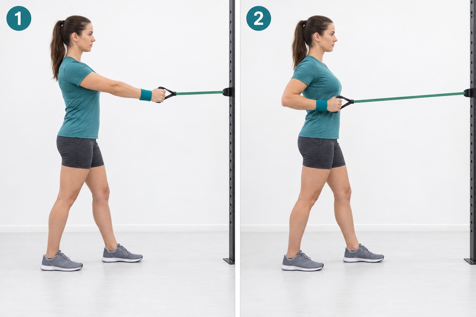 Tandem Stance Band Row: start and finish positions