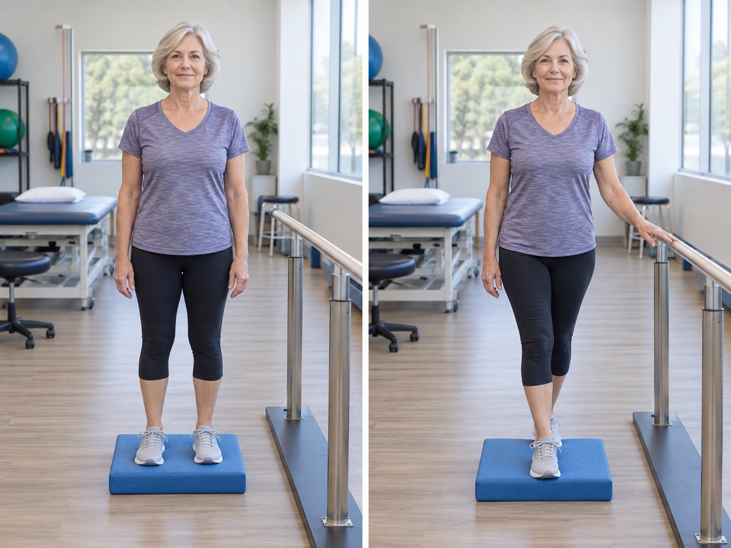 Tandem Stance on Foam Pad: start and finish positions
