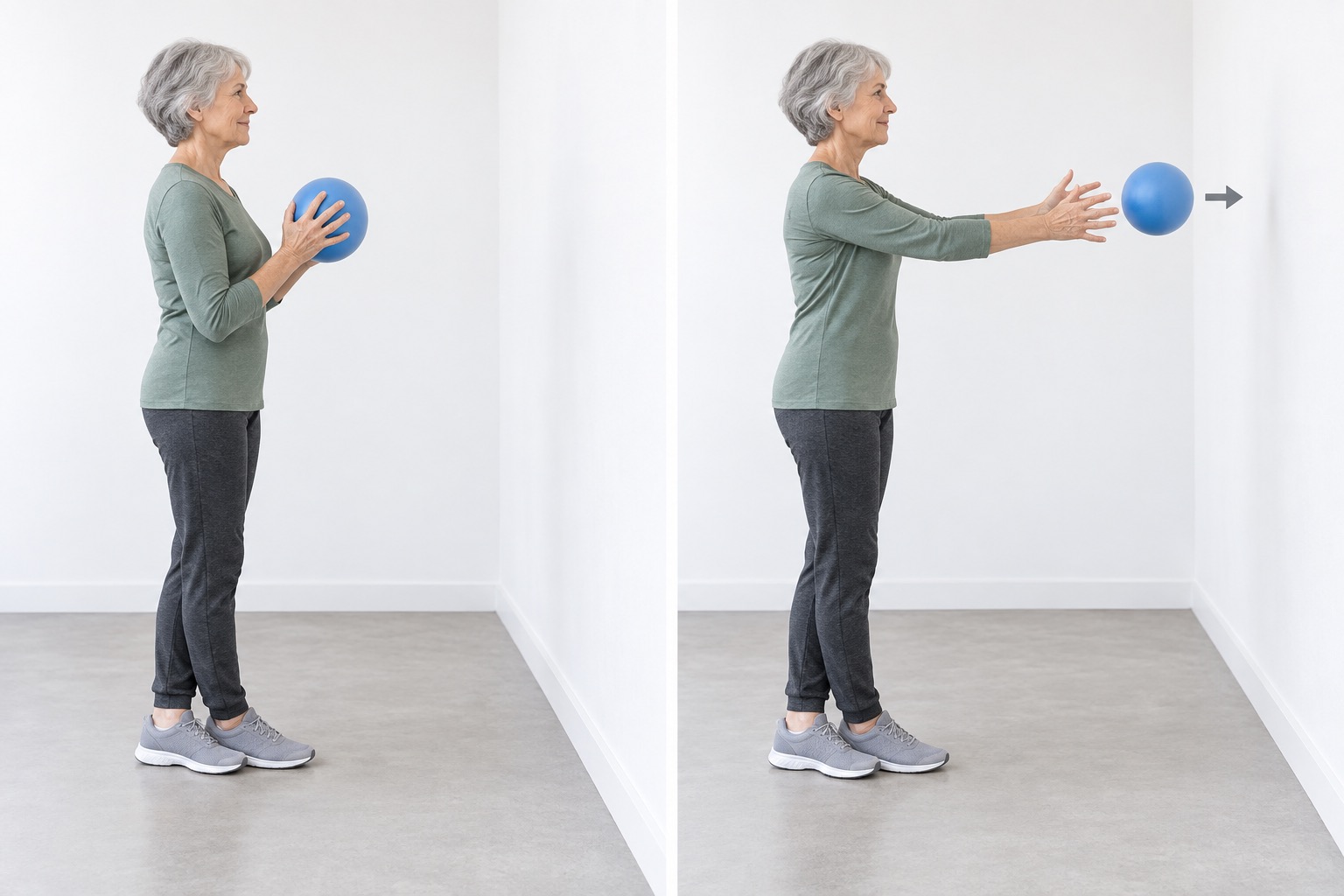 Tandem Stance Wall Ball Pass: start and finish positions