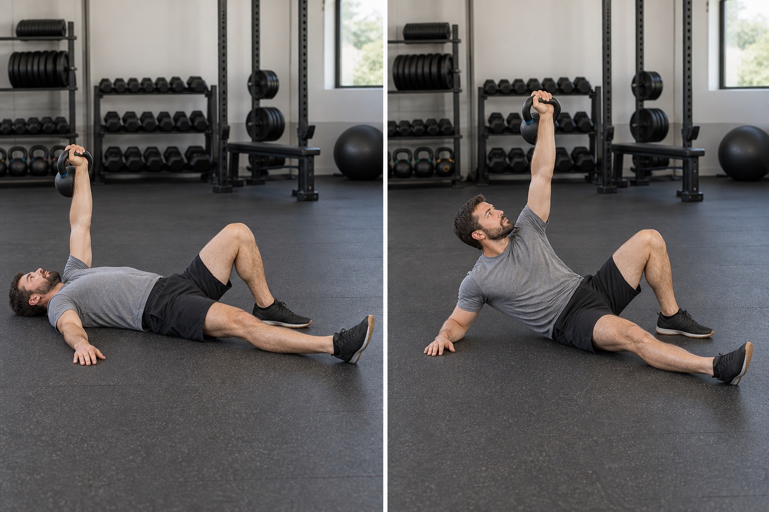 Turkish Get Up To Elbow: start and finish positions