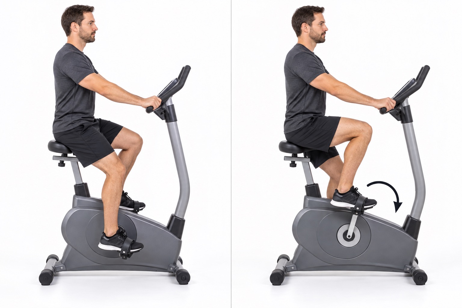 Upright Stationary Bike Interval: start and finish positions