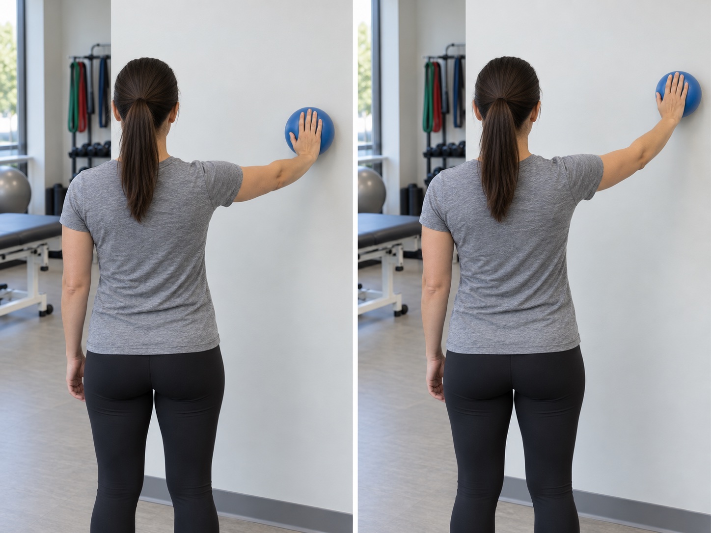 Shoulder Proprioceptive Ball Drill at Wall: start and finish positions