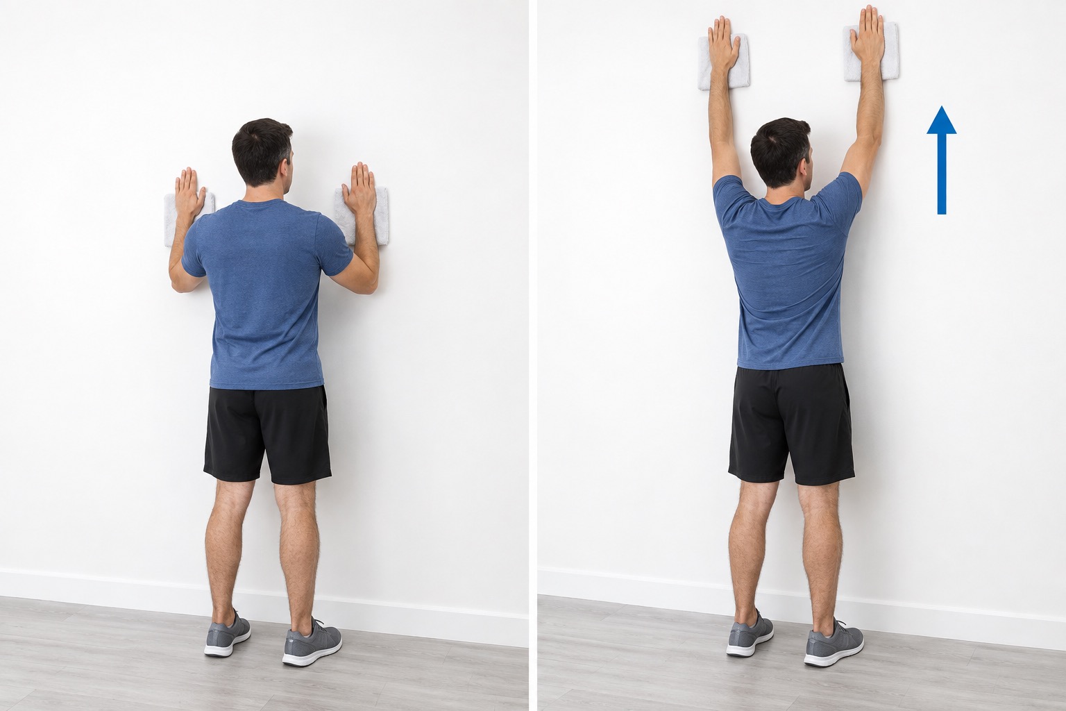 Wall Shoulder Slide Towel: start and finish positions