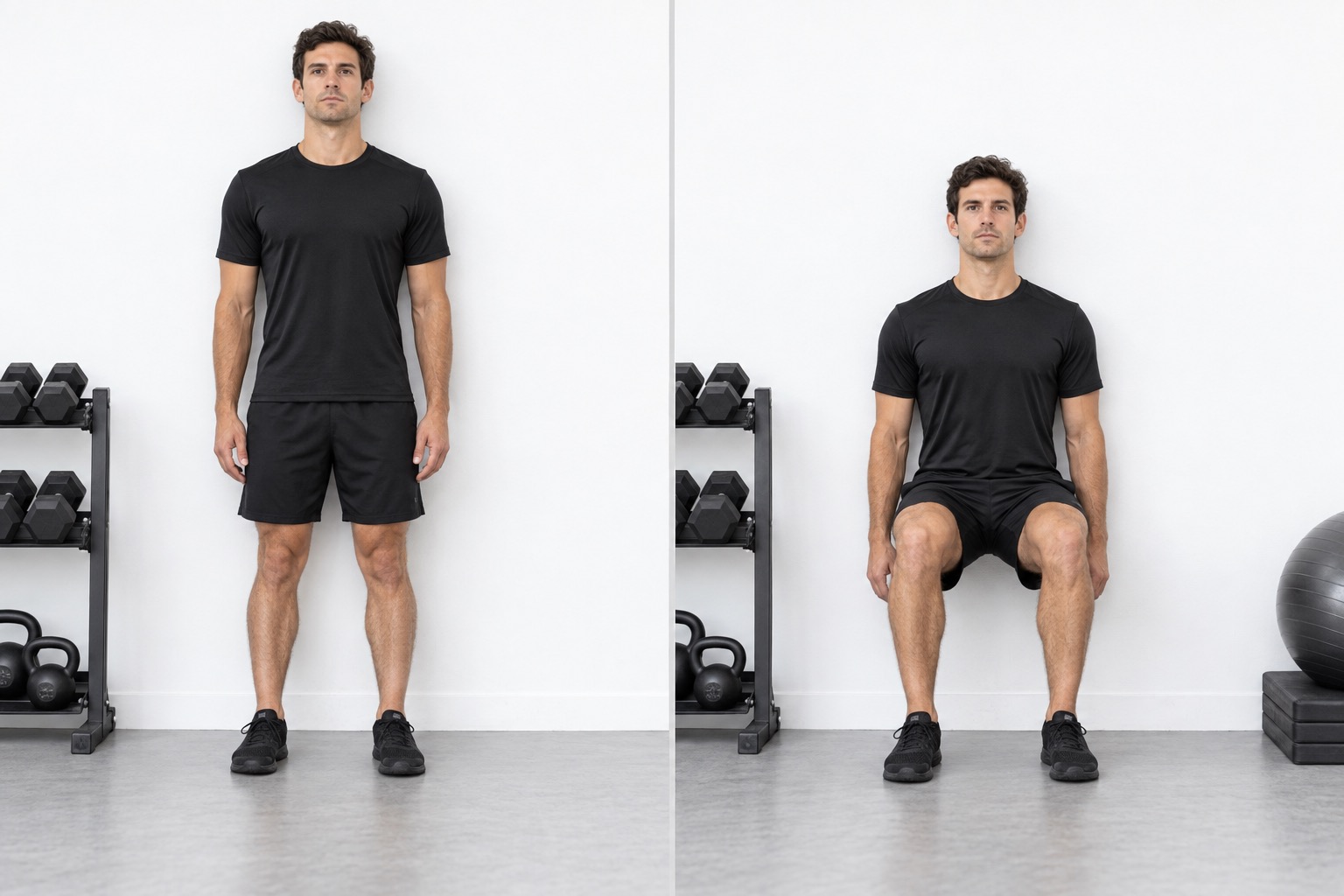 Wall Sit: start and finish positions