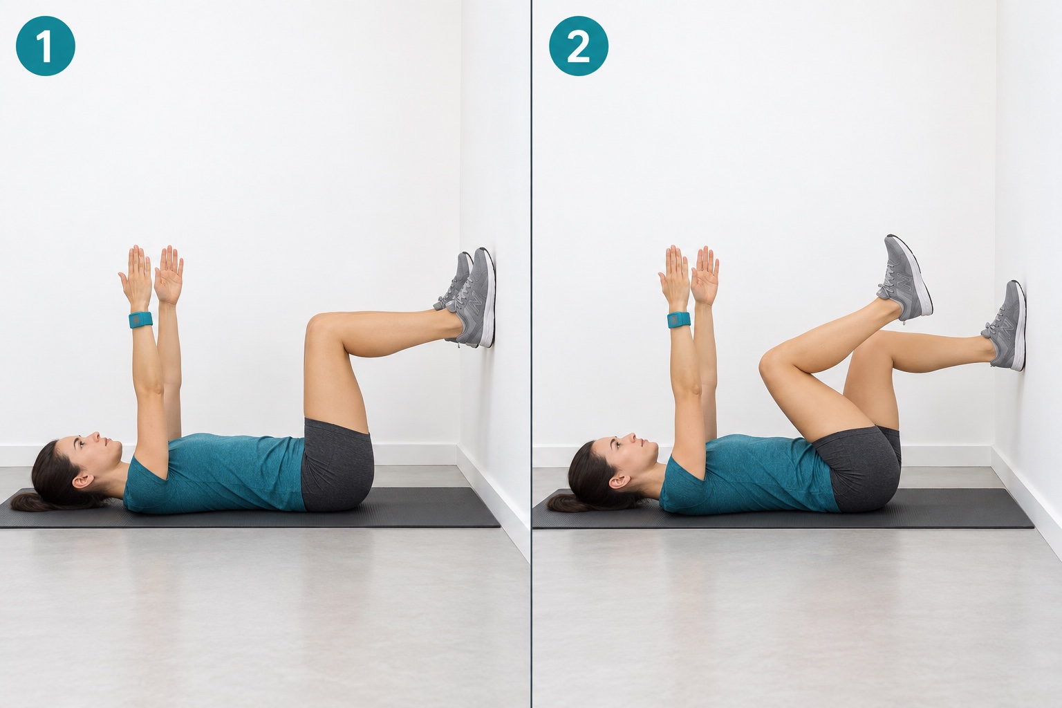 Wall Supported Dead Bug: start and finish positions