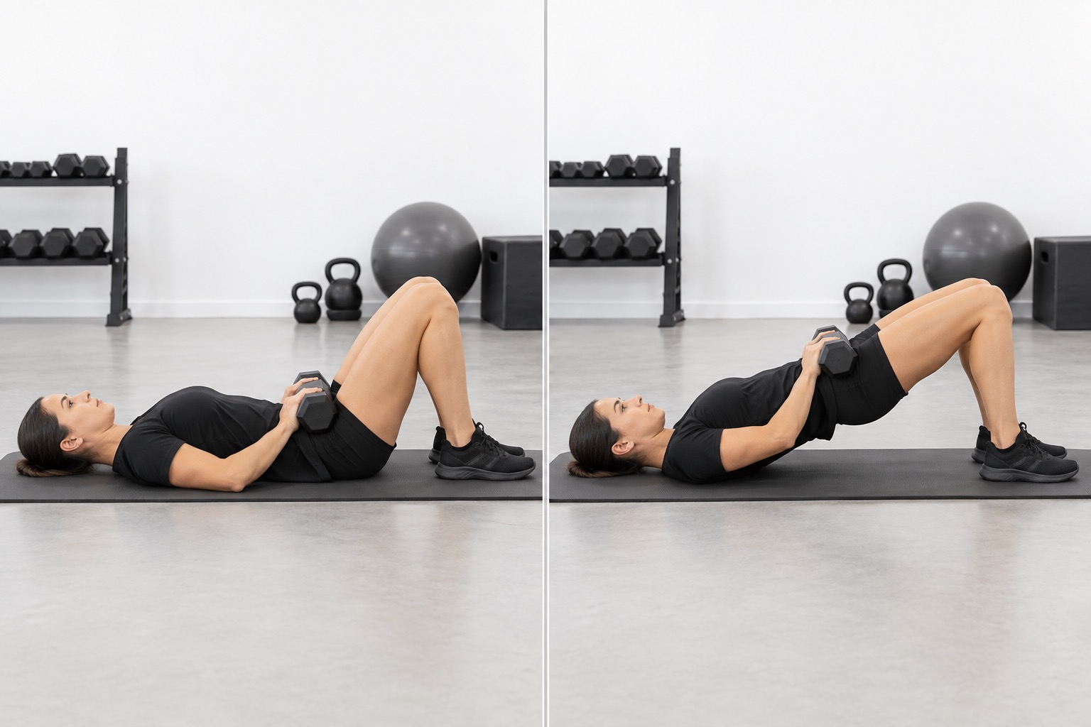 Weighted Glute Bridge: start and finish positions